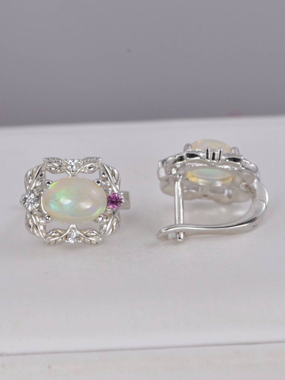 Natural Ethopian Opal Hoop Earrings 925 Sterling Silver